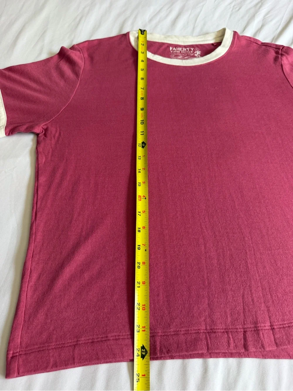 Faherty Berry Pink White Varsity Stripe Cloud Cotton Ringer Tee Shirt - Picture 15 of 16